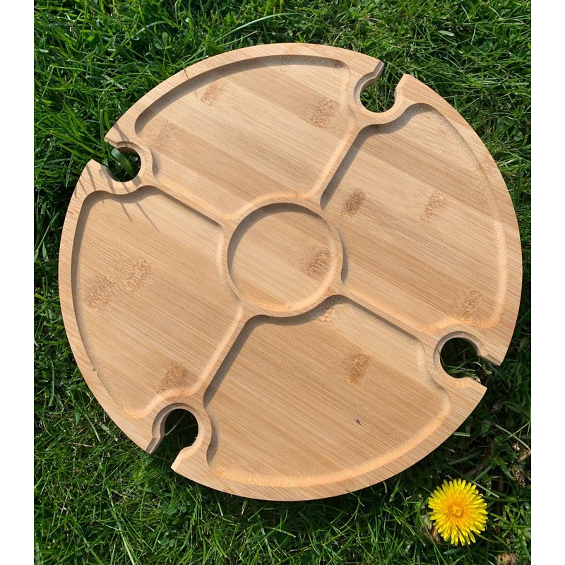 Summit BAMBOO FOLDING CHIP N DIP TABLE W/WINE GL HOLDERS,