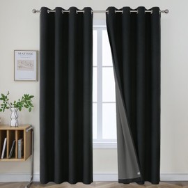 Joydeco Blackout Curtains 120 Inches Long 2 Panels Burg, Room Darkening Curtains for Bedroom, 100% Black Out Textured Thermal Drapes Privacy Protection 2 Panels Set(W52 x L120 Inch, Black)