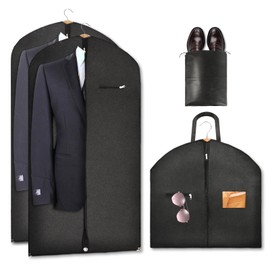 Riwer Pack of 2 Premium Garment Bags with Shoe Bag, 120 x 60 cm, Suit Bag for Travel, Storage, Clothes Cover, Long, Foldable, Moth-Proof, Business Suit Bag with Carry Handle, Black