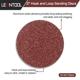 LEONTOOL 2 Inch Hook and Loop Sanding Discs 40 Grit 100Pcs Sandpaper Discs for Random Orbital Sander Pads Grinding Polishing Metal Wood Rubber Leather Plastic Stone Glass
