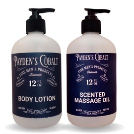 Payden's Cobalt Cedarwood Sandalwood & Musk for Men Scented Body Lotion and Massage Oil Set, 12 Oz Lotion - 12 Oz Massage Oil