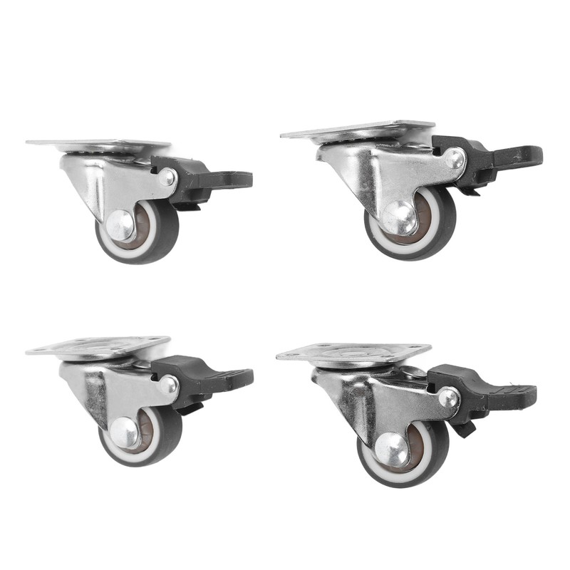 4Pcs Small Caster Wheels 1in Diameter Steel Rubber Rotating Locking