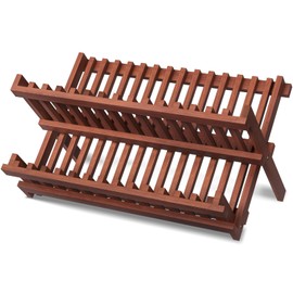 VERTORGAN Teak Dish Drying Rack,Folding Collapsible Drainer Plate Organizer Holder for Kitchen,Foldable Spice Rack for Countertop and Cabinet,Pantry Organization and Storage