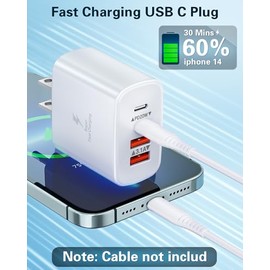 Bloque de cargador USB C, paquete de 2 cargadores de pared USB C de 40 W de 4 puertos de carga rápida adaptador de corriente PD de doble puerto+QC enc