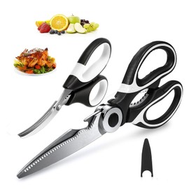 Juego de tijeras de cocina de 2 piezas, pelador económico y pelador de camarones, tijeras multiusos afiladas de acero inoxidable para cortar aves, pescado, carne, verduras, huesos y más.