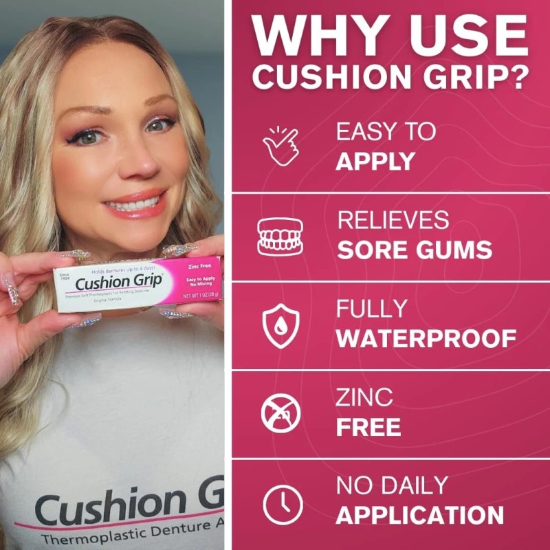 Cushion Grip Thermoplastic Denture Adhesive 1 Oz - 100% Waterproof