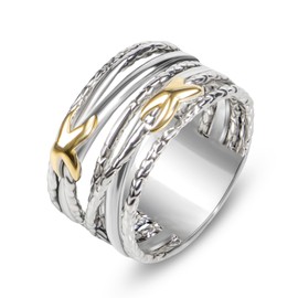 JadeAngel Designer Jewelry Two Tone Cable Wire Intertwined Crossover Statement Ring Chunky 11 mm Wide Band Rings for Women Gift (6)