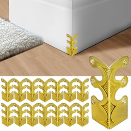15PCS Solid Brass Skirting Board Corner Protectors, Skiffers Baseboard Corner Protectors, Vintage Metal Corner Bracket, Decorative Cover, Gold, 15 Pack