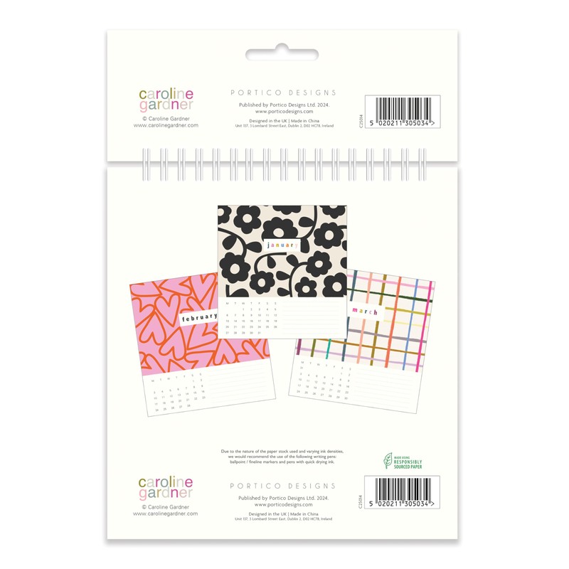 2025 Caroline Gardner Hearts & Mixed Prints Desk Calendar