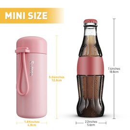 Exllena Small Bottle 200ml 304 Stainless Steel Double Wall Vacuum Insulation for Hot and Cold Drinks Mini Bottle with Carry Handle - 100% Leakproof (Pink)