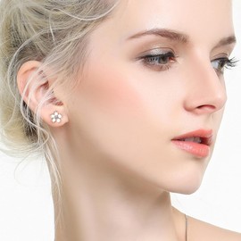 LAXPICOL S925 Sterling Silver Flower Stud Earrings For Women,Hypoallergenicity Silver Earrings For Women,5A+Cubic Zirconia Daisy Earrings,Silver Stub Earrings For Women/Girls Christmas Birthday Gifts