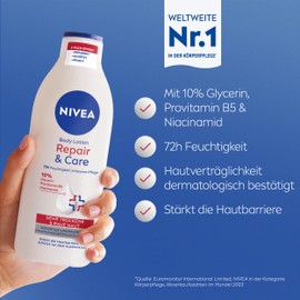 NIVEA Body Lotion Repair & Care, Body Cream for Very Dry Skin & to Relieve Tension Feelings, Body Lotion with Glycerin, Niacinamide & Provitamin B5 (400 ml)
