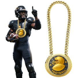 Football Turnover Chain Award Medal – 6" Oversized Gold Trophy Necklace for Team MVP, Youth Football, Champion, Tournament Winner, School Sports Banquet, Coach Gifts, Game Night Party Prizes