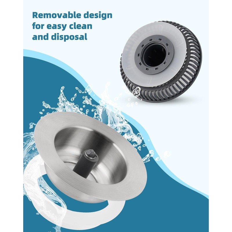 Hygie Rinse Universal Kitchen Sink Stopper Strainer 2PCS 3-in-1#304 Stainless