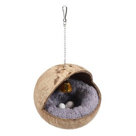 AIMALL Natural Coconut Shell Bird Nest with Plush Pad and Bell, Hanging Breeding House Cage Hammock Swing for Small Birds Parrot Budgerigar Canary Finch
