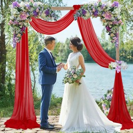 FUHSY 1 Panel Wedding Arch Draping Fabric Red 20FT Wedding Arch Drapery Fabic Chiffon Sheer Backdrop Curtains for Party Arch Drapes for Wedding Ceremony Sheer Fabric for Draping for Swag Decorations