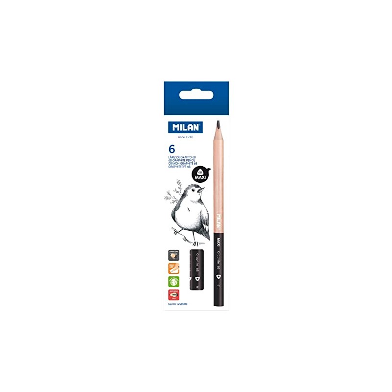 MILAN® Box of 6 6B MAXI Triangular Graphite Pencils