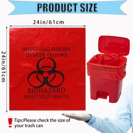 Daarcin 20pcs 24x24in/61x61cm Red Biohazard Waste Bags With Hazard Symbol Disposable Hazardous, Trash Liners for Infectious Waste Disposal