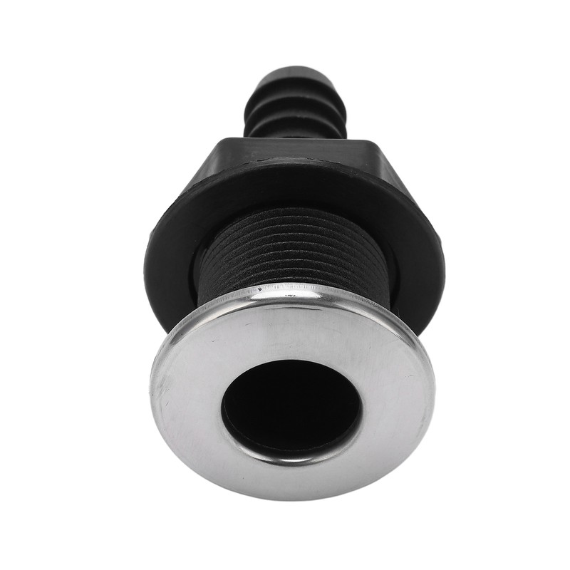 Boat 3/4in Through Hull Scupper Drain Straight Black with Stainless