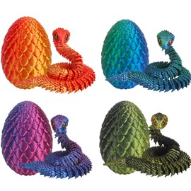 4PCS 3D Printed Snake Eggs with Snake Inside, 12.2inches Snake Toy, Flexible Articulated 3D Printed Animal Fidget Toys, Easter Gifts, 3D Printed Animals Perfect for Desk Pet