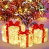 Set of 3 LED Lighted Boxes with Red Bows, Warm