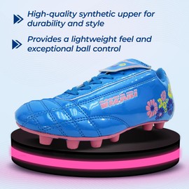 Vizari Blossom Soccer Cleats for Girls, Boys, Toddler | Youth Firm Ground FG Athletic Outdoor Football Shoes for Little/Big Kid Blue/Pink