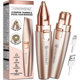 VG Vogcrest Rechargeable 2-in-1 Eyebrow & Facial Hair Remover for Women Painless Razor with LED Light for Lips Body Daily Gentle Comfort Portable Precise Design:_Sakura Pink_1 Pack