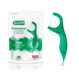 GUM Professional Clean Floss Picks - Extra Strong Shred-Resistant Floss, Easy Grip Handle - Dental Flossers for Adults - Fresh Mint Flavor, 40ct (6pk)