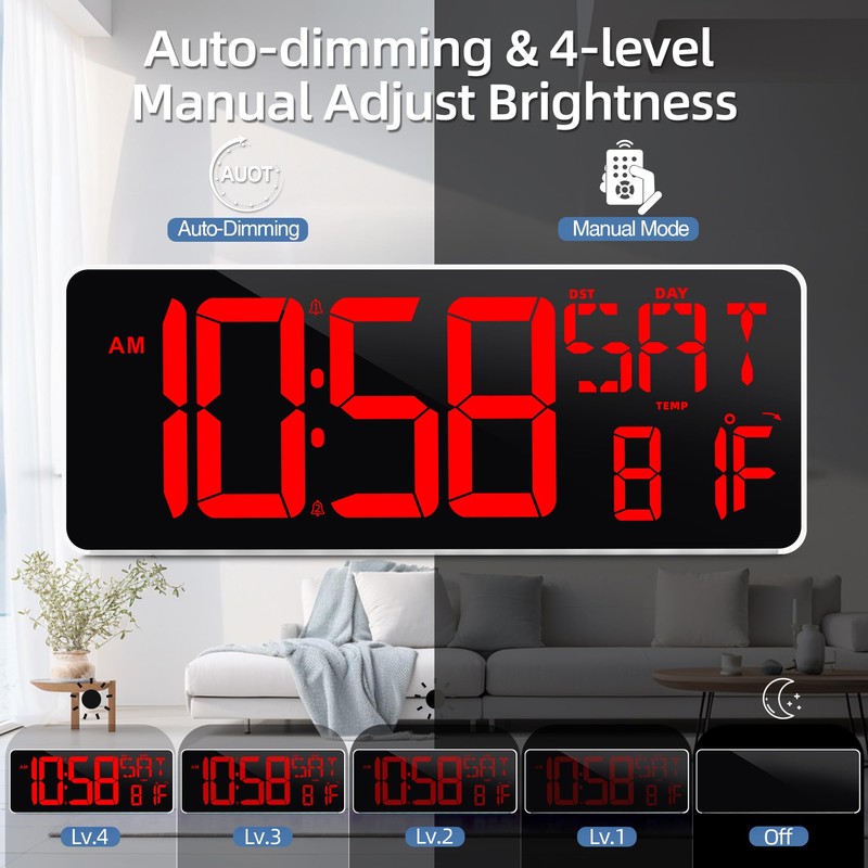 TXL 13.7 Inch Large Digital Wall Clock with Remote Control,LED