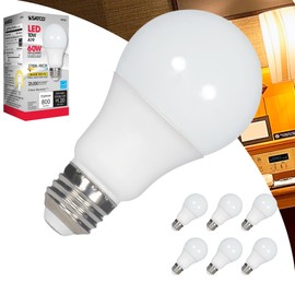 Satco S9703 10W A19 LED Light Bulb, 2700K Warm White, 800 Lumens, 90+ CRI, Frosted, 220° Beam Spread, Medium E26 Base, Dimmable, 120V, 25,000 Hr, Enclosed Fixture Rated, Energy Saving (6 Pack)