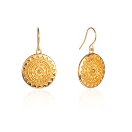 Zavana Round Disc Mandala Earrings, Gold Dangly Earrings with Silver Mandala Disc, Cute Earrings for women and Teenage Girls with Shiny Mandala Charm, Quality Fashion jewellery for women.