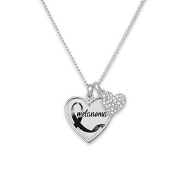 Melanoma Awareness Black Ribbon Amara Silver Chain Necklace Crystal Heart Jewelry Gift