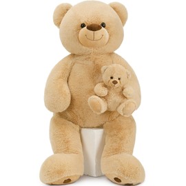 MorisMos Giant 4 Feet Teddy Bear, 51inch Big Mommy with Baby Bear Stuffed Animal Plush on Baby Shower, Brown