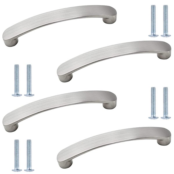 BOOLSFMAM Pack of 4 Furniture Handles, Cabinet Handles, Brushed Aluminium