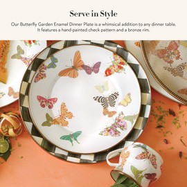 MACKENZIE-CHILDS Enamel Dinner Plate, Decorative Dinnerware Plate, 10 Inches, Set of 1, Butterfly Garden