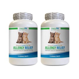 HAPPY PET VITAMINS LLC cat Allergy Chews - CAT Allergy Relief - Supports Immune System - Vet Recommended - Itch Relief - cat Itchy Skin Relief - 2 Bottles (150 Chew Tablets)