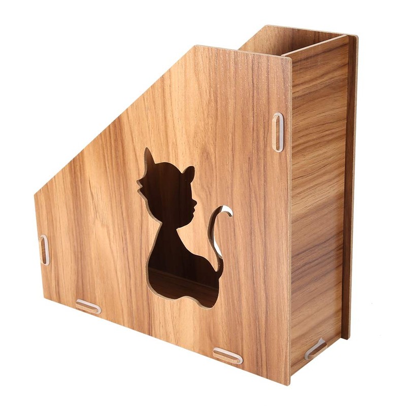 Tyenaza Desktop File Magazine Folder Holder, Wooden Hollow Cat Desktop