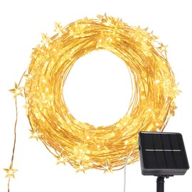 ZELUXDOT Solar Star Lights Outdoor,40FT 120 LEDs Star Fairy Lights Solar Powered,Waterproof Starry String Light for Outdoor Indoor Christmas Wedding Garden Ramadan Decor,Silver Wire,Warm White