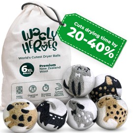 No More Dryer Sheets! Reusable Wool Dryer Balls XL 6-Pack - Reduces Static, Cuts Dry Time, & Softens Naturally
