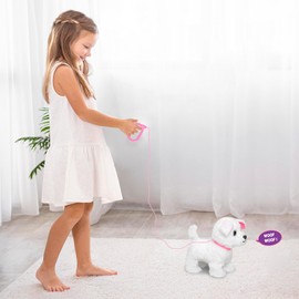 YH YUHUNG Walking and Barking Toy Dog with Remote Control Leash Puppy Electronic Pets Interactive Toys for Kids (White)