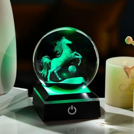 Ornalrist 8cm Crystal Ball Engraved 3D Horse Figurine Gifts for Women Glass Horse Globe with LED Base Home Collectible Paperweights Ornaments Presents on Christmas Birthday