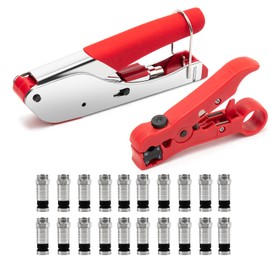 Compression Pliers Set, F Type Crimping Tool, Stripping Tool, RG59/RG6 with 20 Pieces RG6 Compression F Connector, Rotating Wire Stripper for SAT Cable, Coaxial Cable