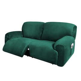 ULTICOR Extra Wide 75" - 100", Reclining 2 Seater Sofa Cover, Extra Wide Reclining Love Seat Slipcover, 6-Piece Velvet Stretch, Reclining Sofa Covers, Thick, Soft, Washable (Retro Green)