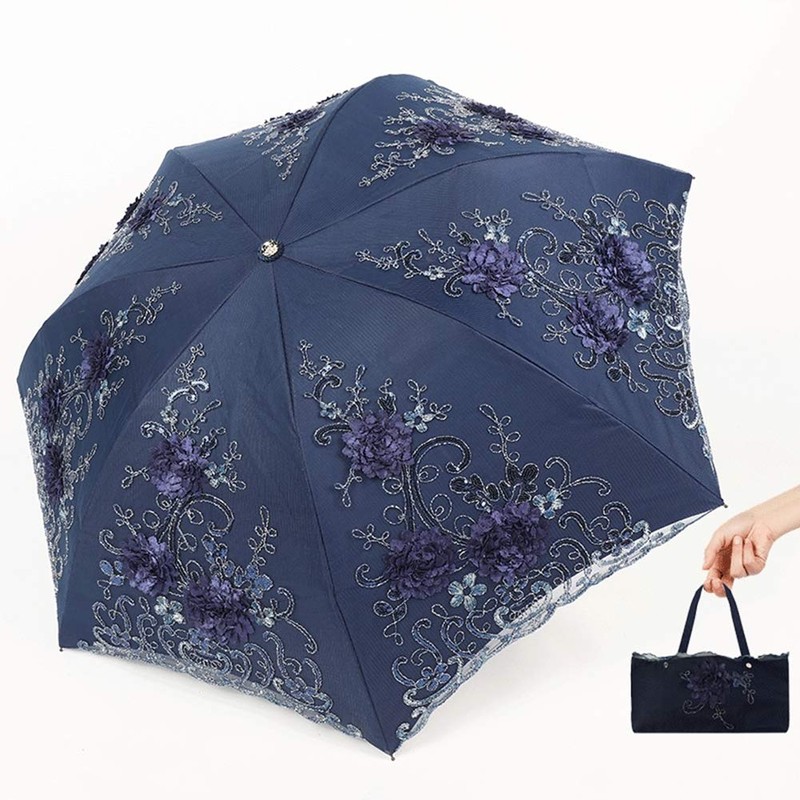 Honeystore Vintage Lace UV Sun Parasol Folding 3D Flower Embroidery