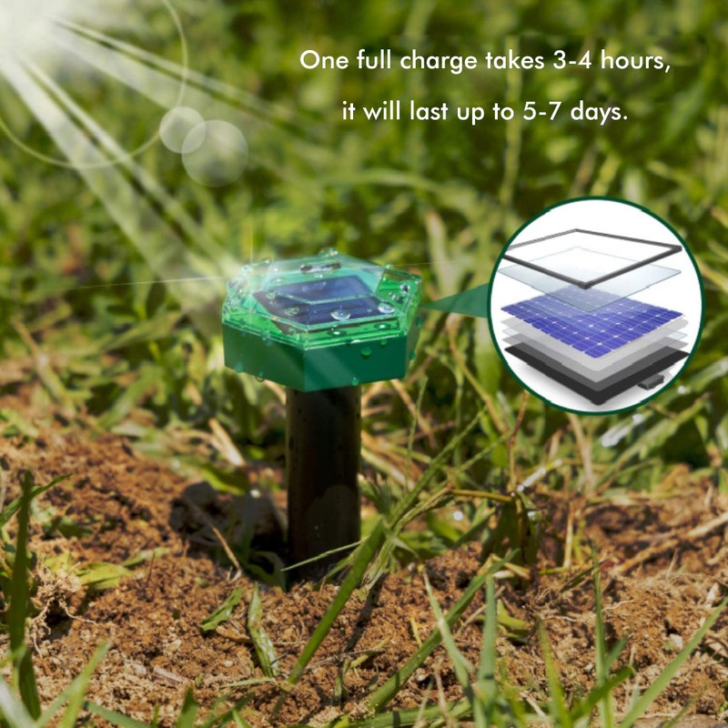 4Pcs Solar Mole Repellent Ultrasonic Outdoor Waterproof Sonic Deterrent Mole