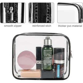 Clear Makeup Bags, Approved 3 Pcs Cosmetic Makeup Bags Set Clear PVC with Zipper Handle Portable Travel Luggage Pouch Airport Airline Vacation Organization (Black, 18 * 12 * 5.5cm)