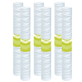 MewMore 5 Micron Whole House Water Filter Cartridge, String Wound Sediment Filters for Well Water, Universal Replacement for Any 20 inch Silm Housings - 20" x 2.5" Cartridges - Pack of 6