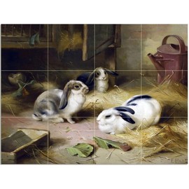 Tile Mural Emily's Pets Rabbits Farmyard by Edgar Hunt Kitchen Bathroom Shower Wall Backsplash Splashback 4x3 4.25" Ceramic, Matte