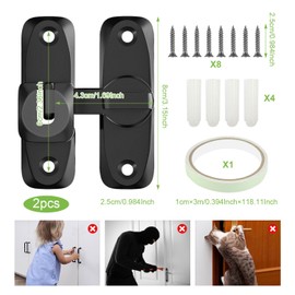 Pack of 2 Sliding Door Lock Door Bolt Interior Gate Bolt Sliding Door Bolt 90/180 Degree Sliding Bolt Door Lock Light Door Bolt Sliding Door Lock Suitable for Most Windows and Doors