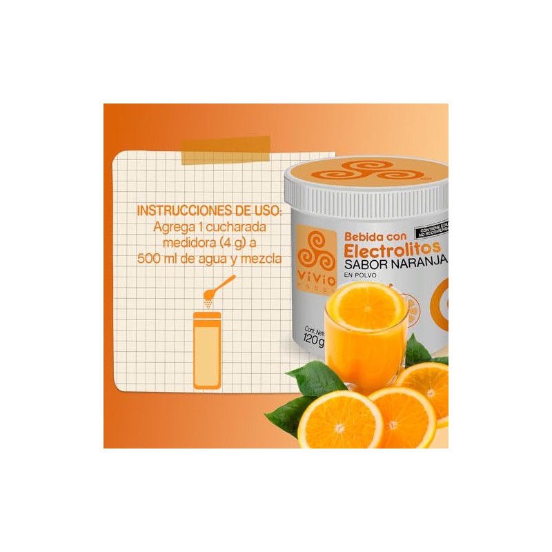 Vivio Foods Electrolitos Polvo Sabor Naranja 120